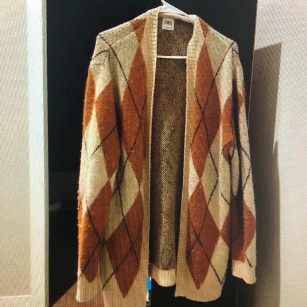 Zara Multicolor Argyle Open Cardigan